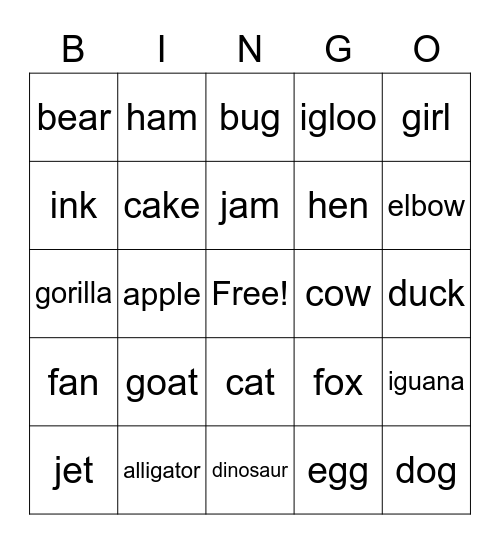 Phonics Bingo Card