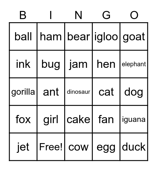 Phonics Bingo Card