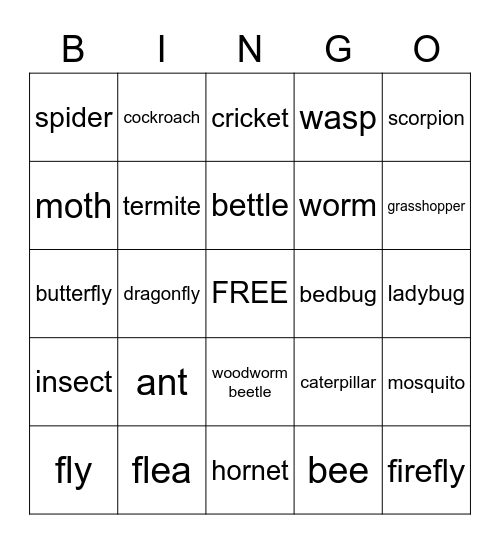 Insects Bingo Card