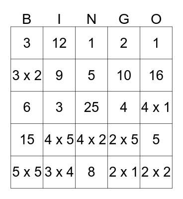 Multiplication #3 Bingo Card