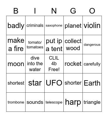 Seed CLIL Vocabulary Bingo 4b Units 7-8-9 Bingo Card