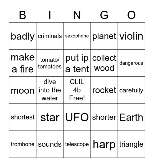 Seed CLIL Vocabulary Bingo 4b Units 7-8-9 Bingo Card