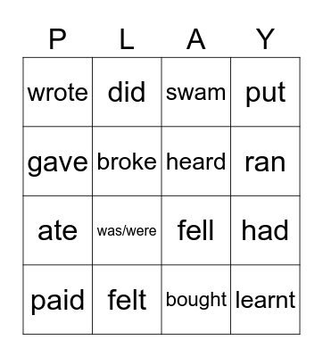 Irregular verbs Bingo Card