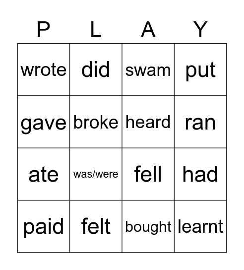 Irregular verbs Bingo Card