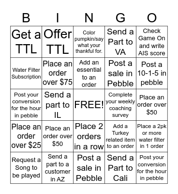 Turkey Bingo Card