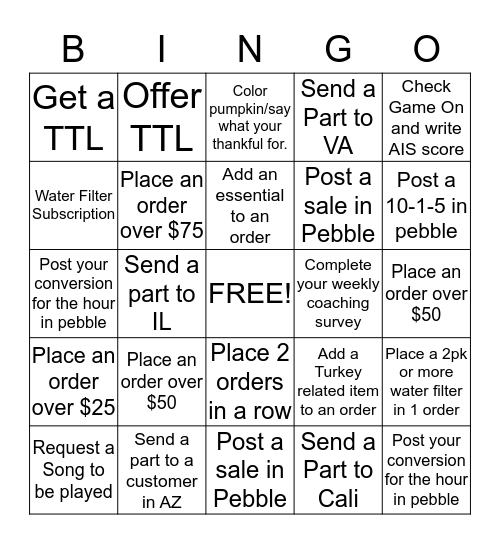 Turkey Bingo Card