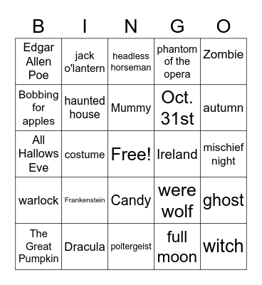 Halloween Bingo Card