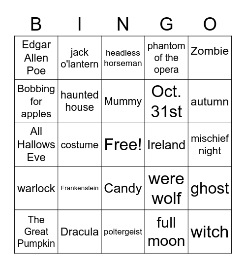 Halloween Bingo Card