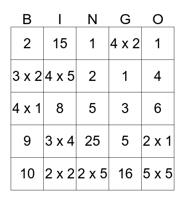 Multiplication # 4 Bingo Card