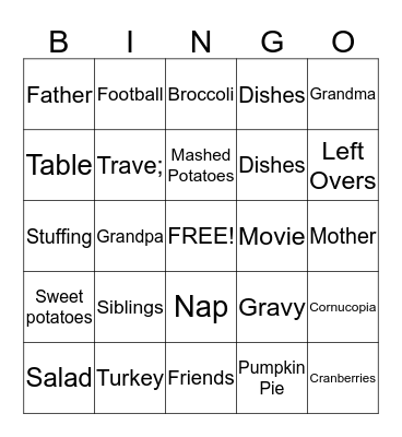 Thanksgiving Bingo Card