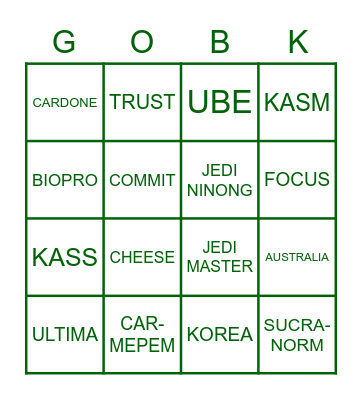 GO BK Bingo Card