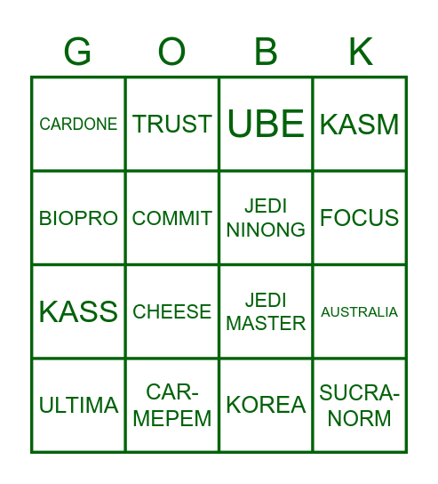GO BK Bingo Card