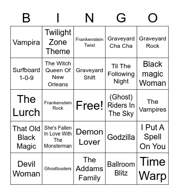 Halloween Playlist Bingo Card