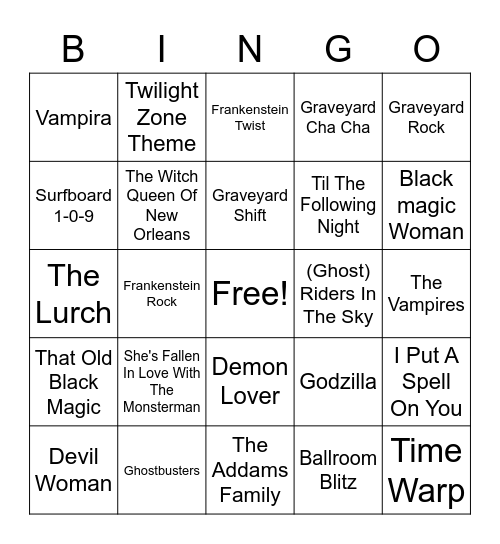 Halloween Playlist Bingo Card