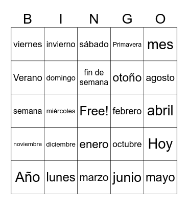 Días/Meses/Estaciónes Bingo Card