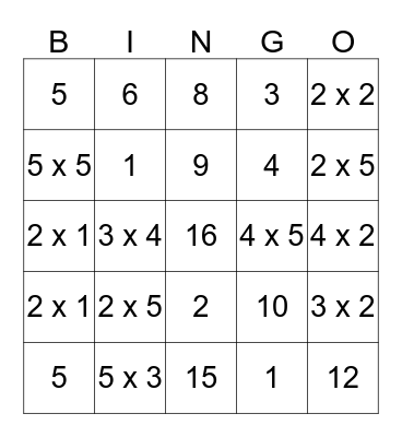 Multiplication # 6 Bingo Card