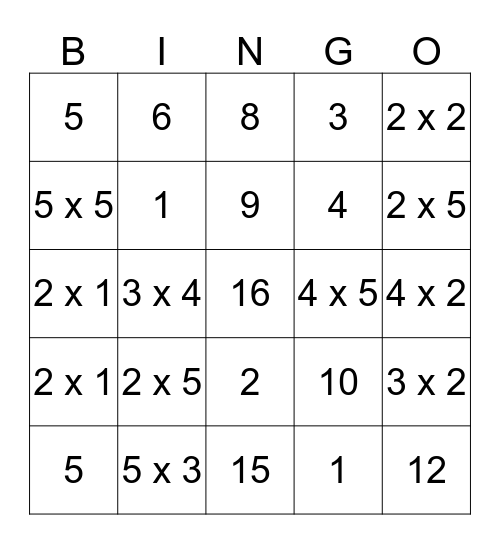 Multiplication # 6 Bingo Card