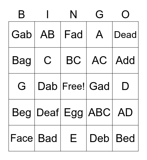 Musical Bingo Card