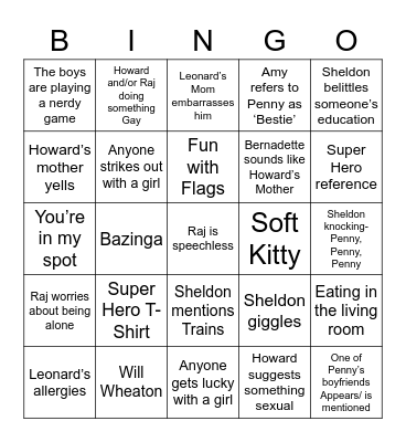 Big Bang Theory Bingo Card