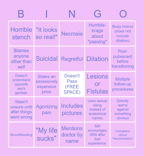 MtF REDDIT NIGHTMARE STORYTIME Bingo Card