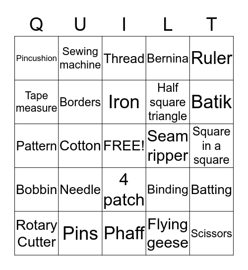 Anytime Stitch Time Quilt Retreat Bingo Card
