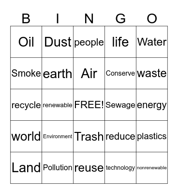 Taking Care of our World Bingo Card