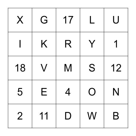 Les nombres et les lettres Bingo Card