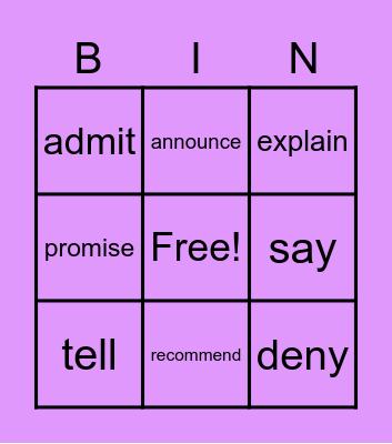 Reporting verbs Bingo Card