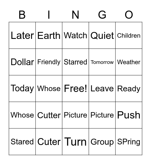 Untitled Bingo Card