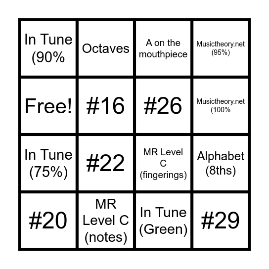 Saxophone Bingo #3 Bingo Card