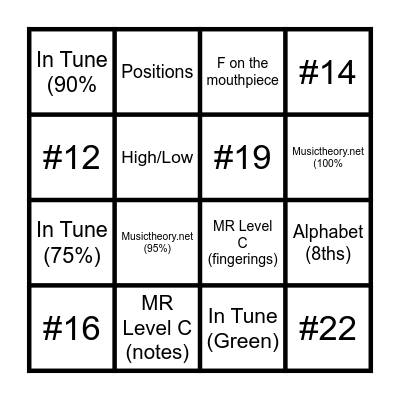 French Horn Bingo #3 Bingo Card