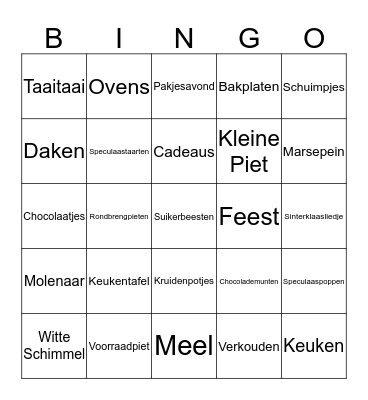 Zonnebloem Sinterklaas Bingo Card