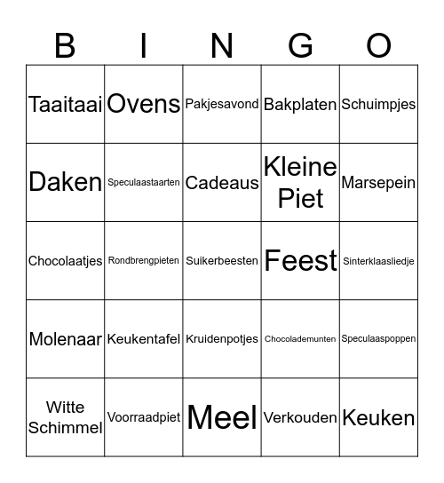 Zonnebloem Sinterklaas Bingo Card