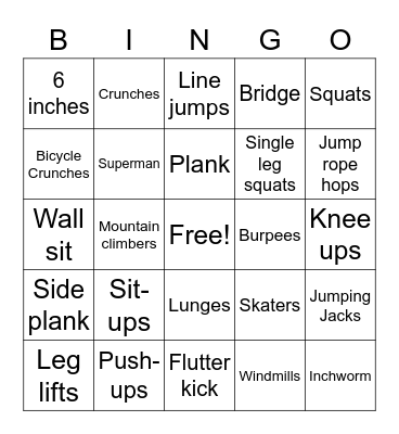 Fitness Bingo Card