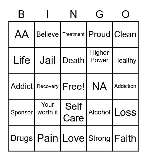 Addiction Bingo Card