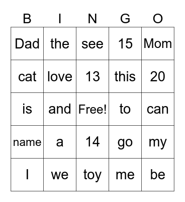Makenzie's Bingo Card