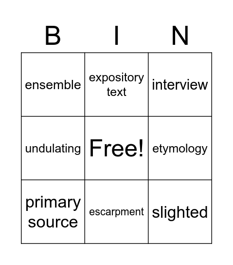 Vocabulary Words #3 Bingo Card