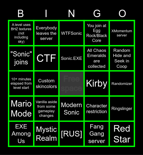 SONIC ROBO BLAST 2 BINGO! Bingo Card