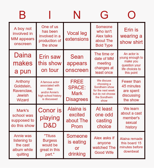 Musical Monday Bingo Card