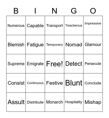 Vocabulary BINGO! Bingo Card