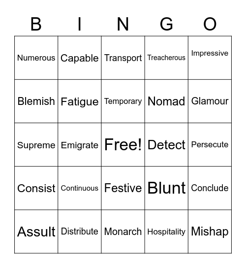 Vocabulary BINGO! Bingo Card