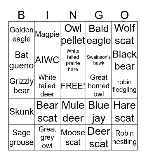 Animals of Alberta Bingo Card