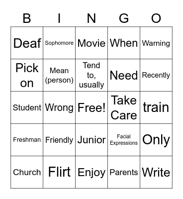 ASL U1-6 Bingo Card