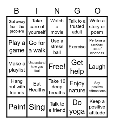 Coping Skills Bingo! Bingo Card