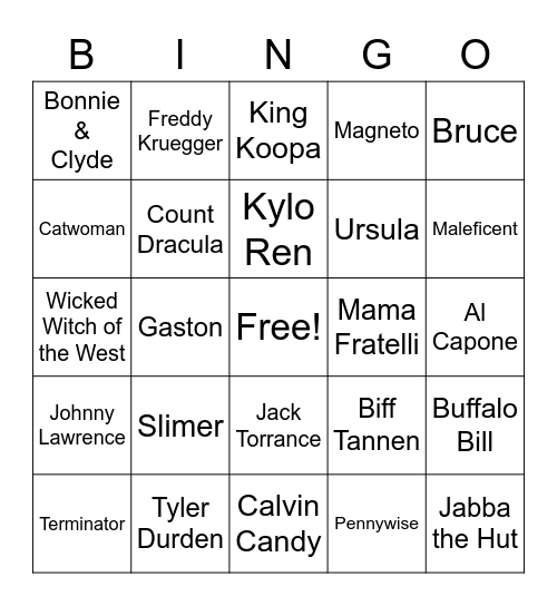VILLAIN BINGO Card