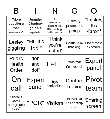 PANDEMIC BINGO Card