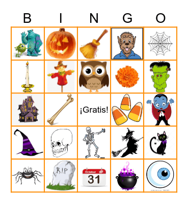El Díá de las Brujas y el Día de los Muertos Bingo Card