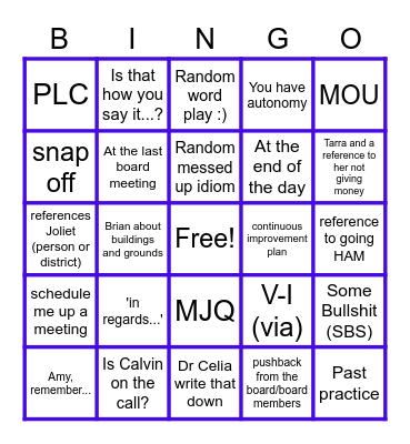 T Meeting Bingo Card