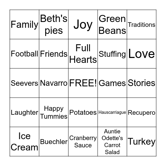 T                   H                   A                N               K -   O Bingo Card