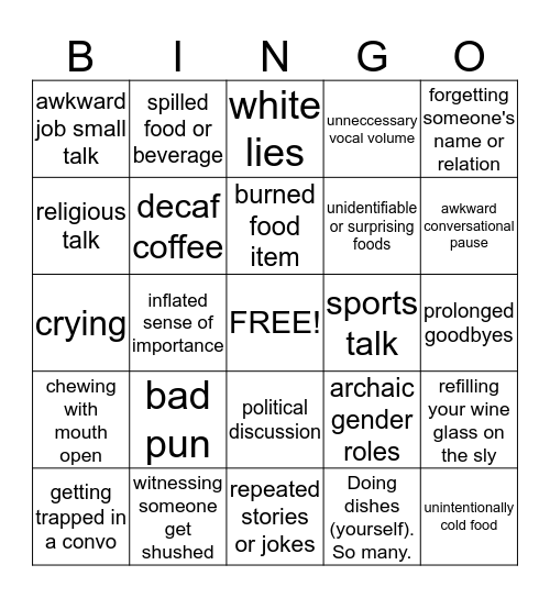 Thanksgiving Bingo Card